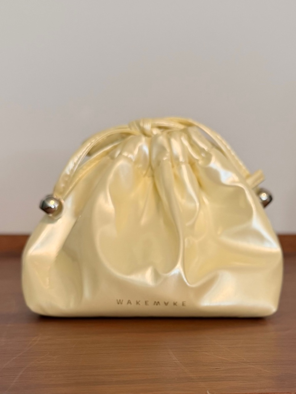 WAKEMAKE Butter Cream Yellow Satin Drawstring Cosmetic Pouch